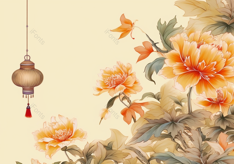 中国风淡雅国潮风花丛中秋灯笼工笔画植物手绘背景,插画/手绘图,插画/手绘图库,插画/手绘图下载,插画/手绘